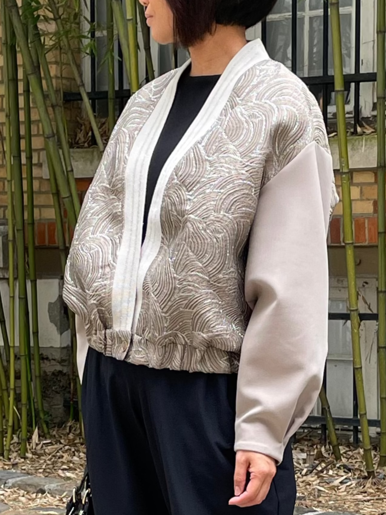 Jacquard/foam bomber jacket