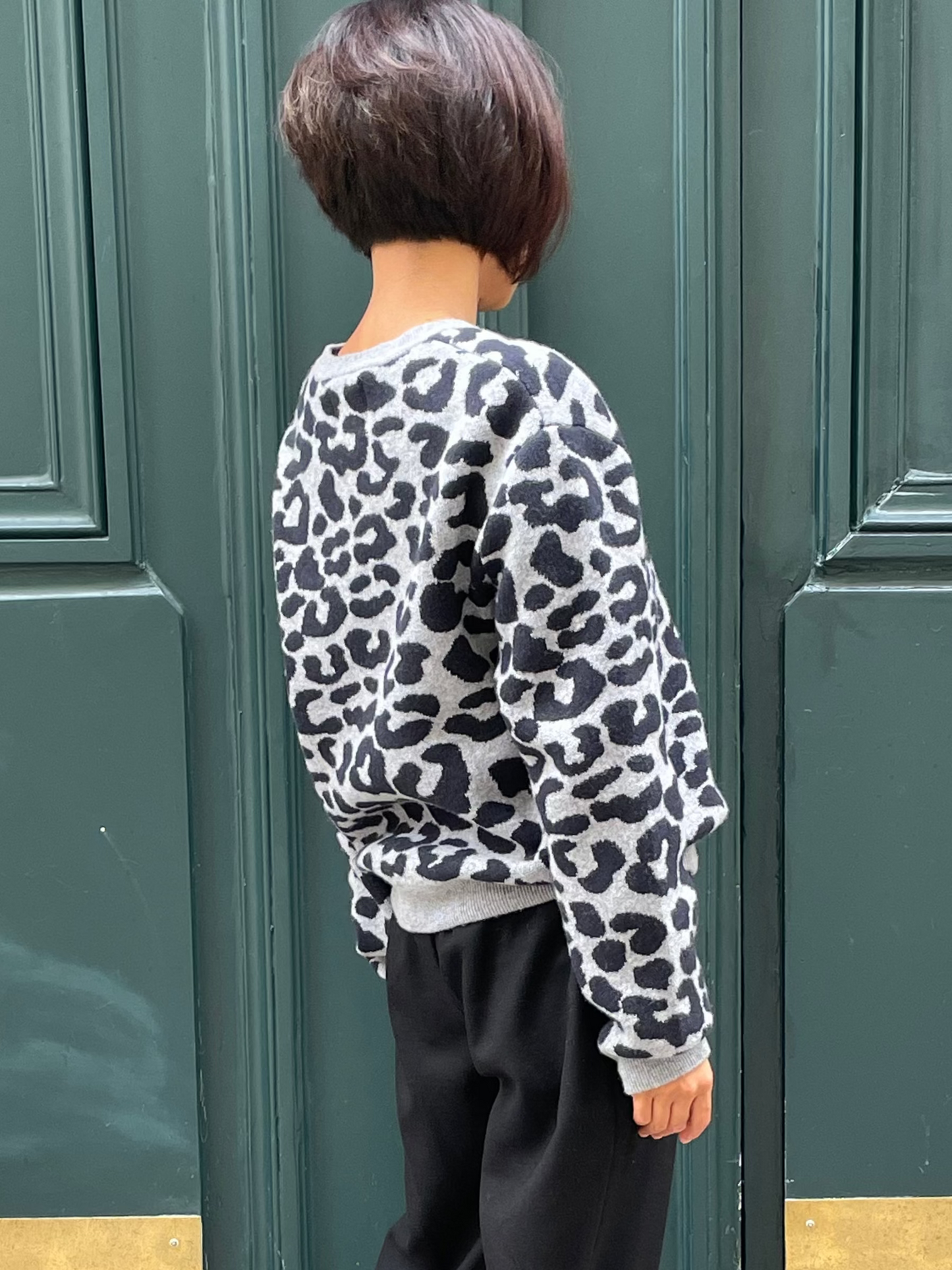 Cardigan ras du cou léopard en laine mérinos