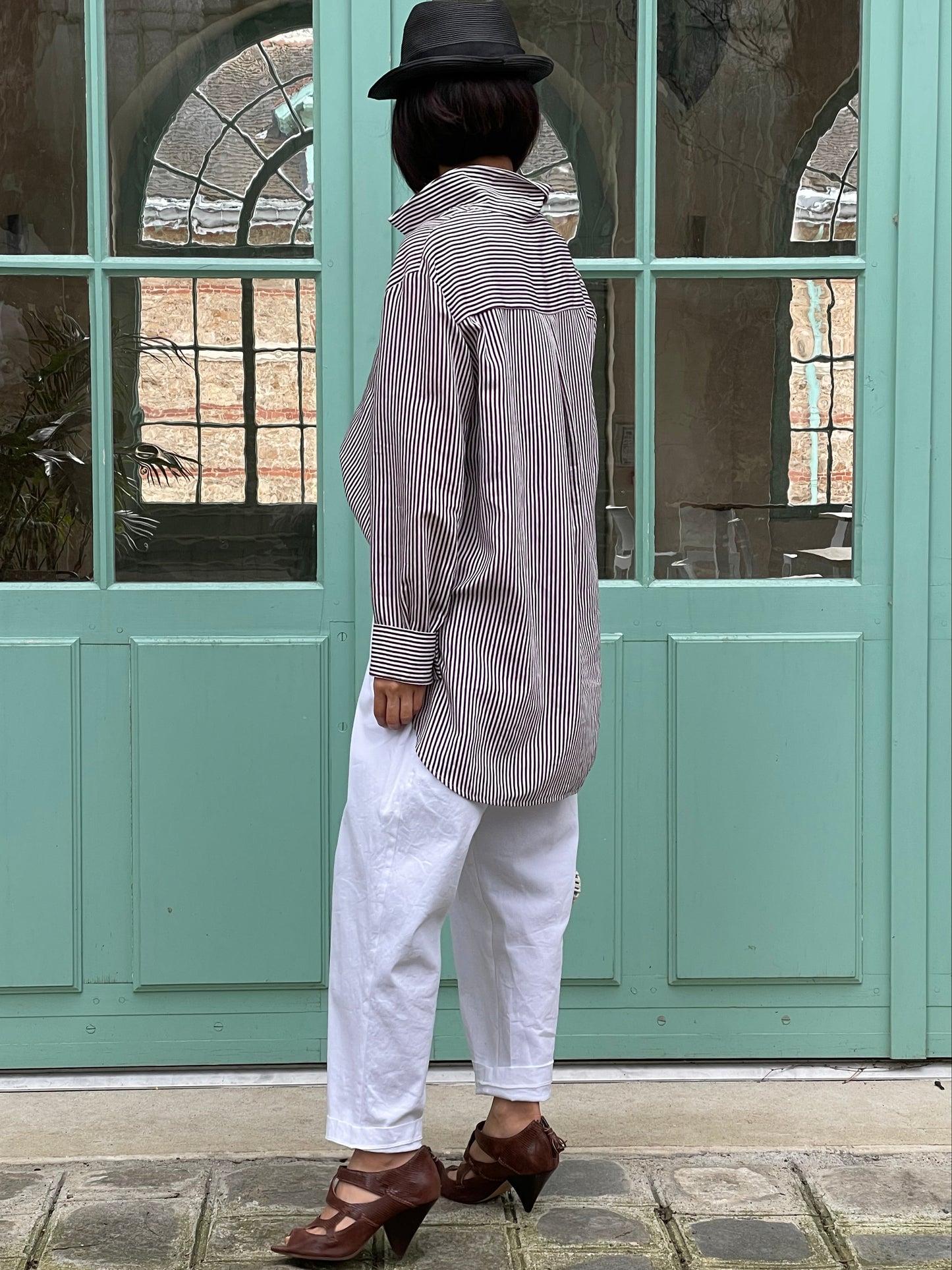 Burgundy striped blouse