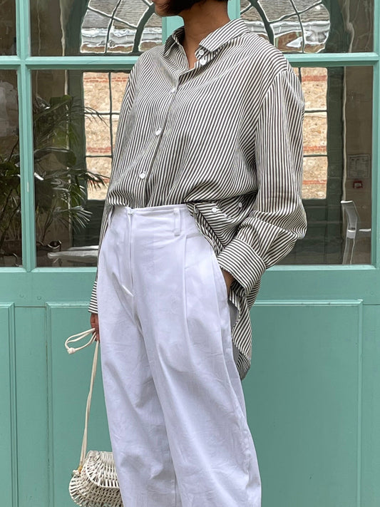 khaki striped blouse