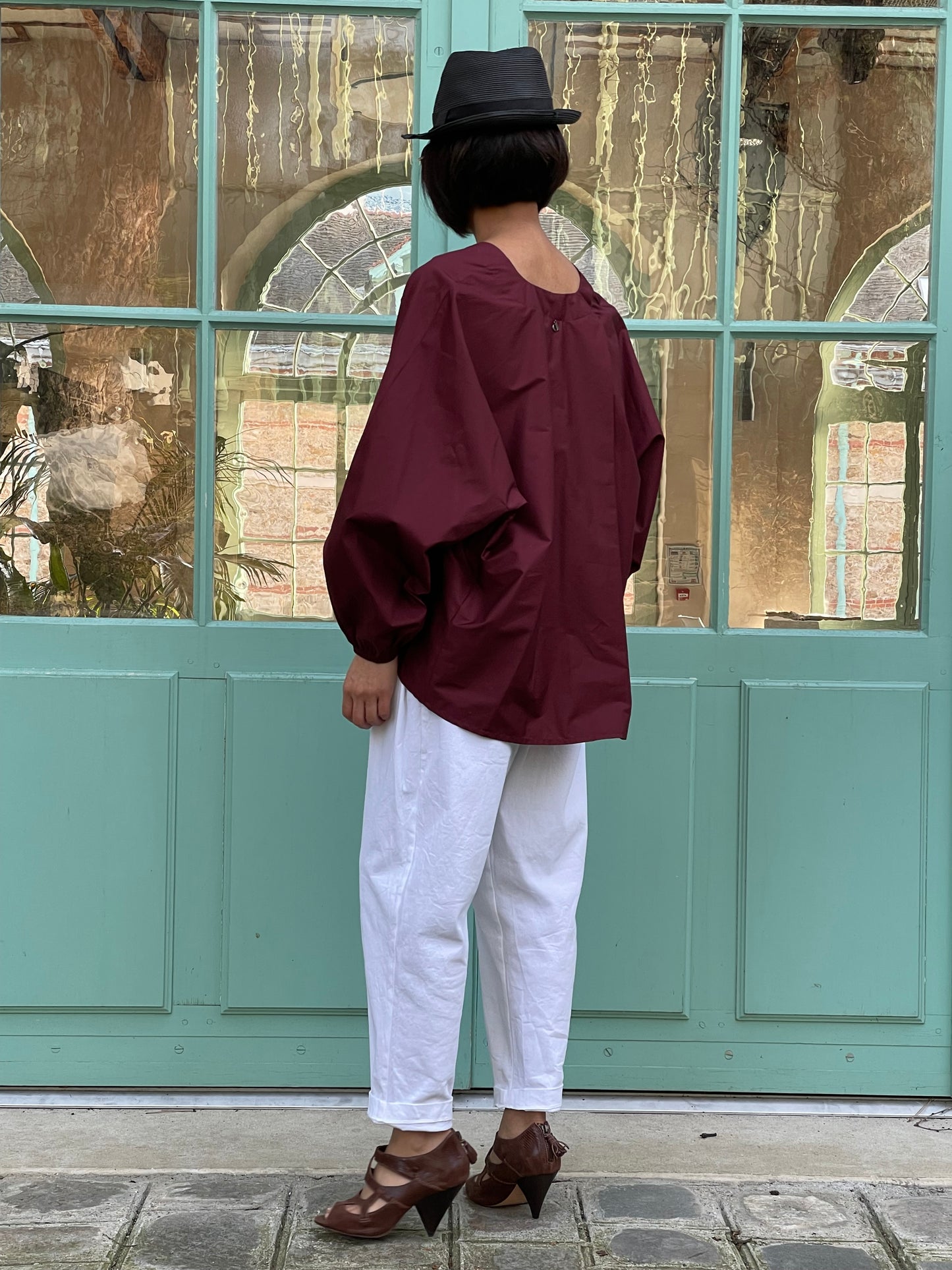 Chemise en coton bordeaux - coupe ample