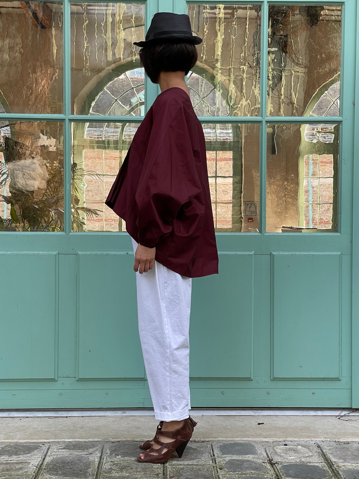 Chemise en coton bordeaux - coupe ample