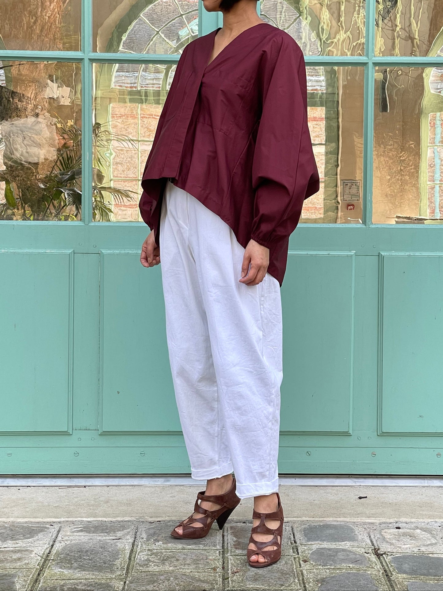 Chemise en coton bordeaux - coupe ample