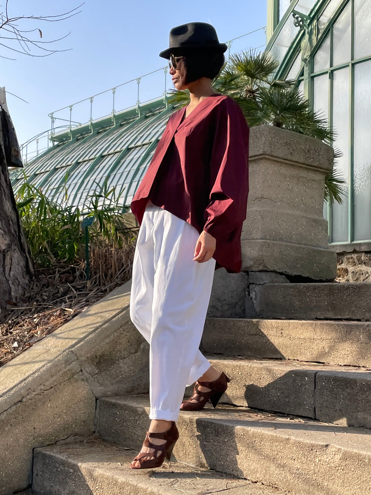 Chemise en coton bordeaux - coupe ample