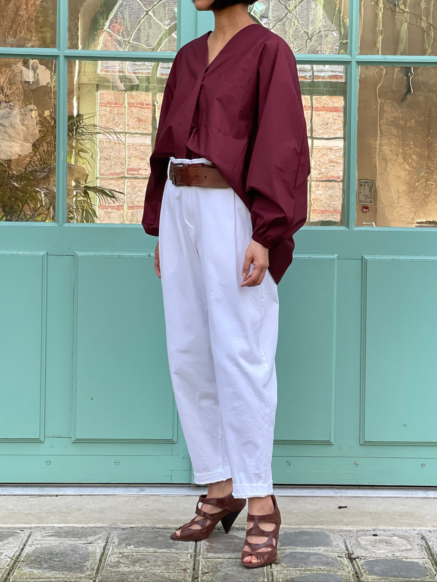 Chemise en coton bordeaux - coupe ample