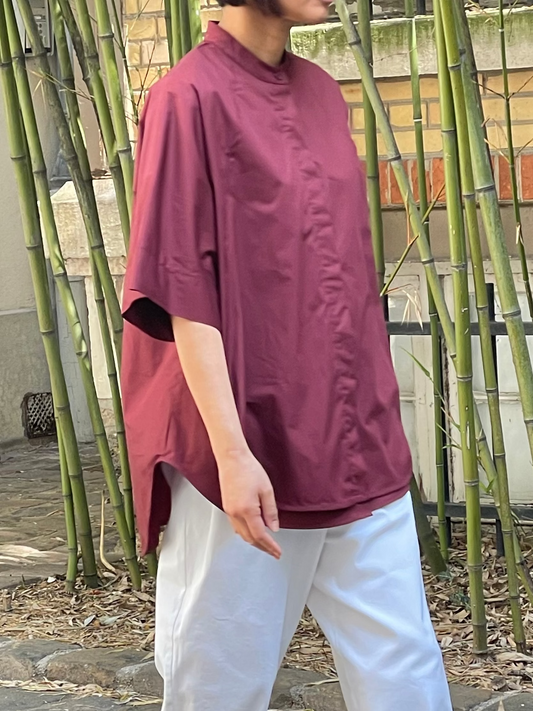 Loose-fit short-sleeved cotton shirt – Burgundy