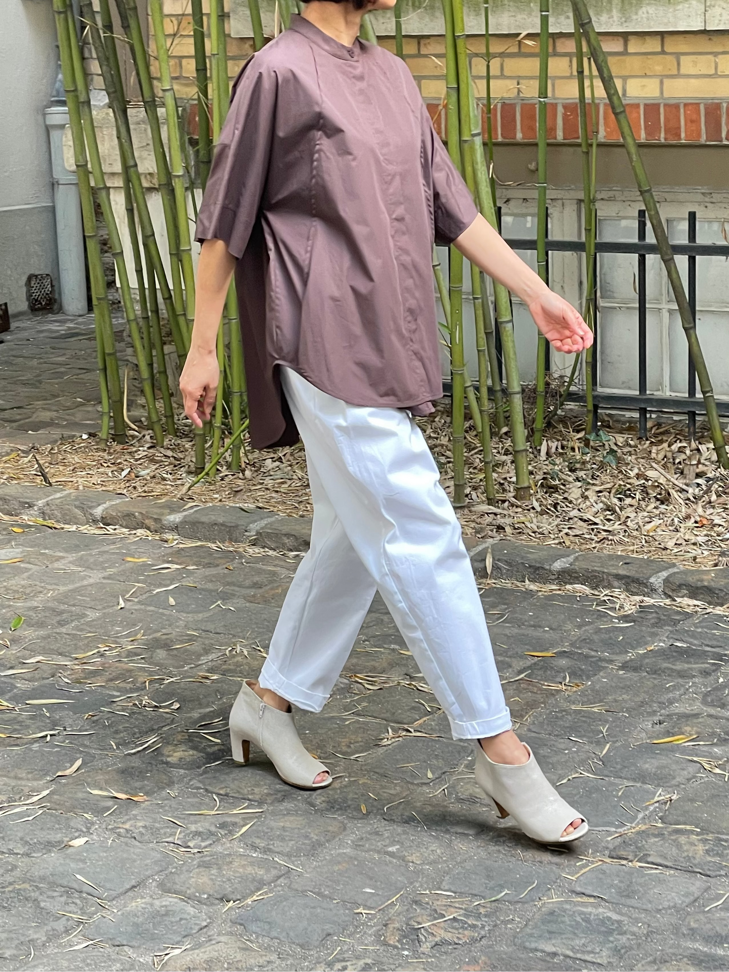 Chemise ample en coton à manches courtes – Chocolat