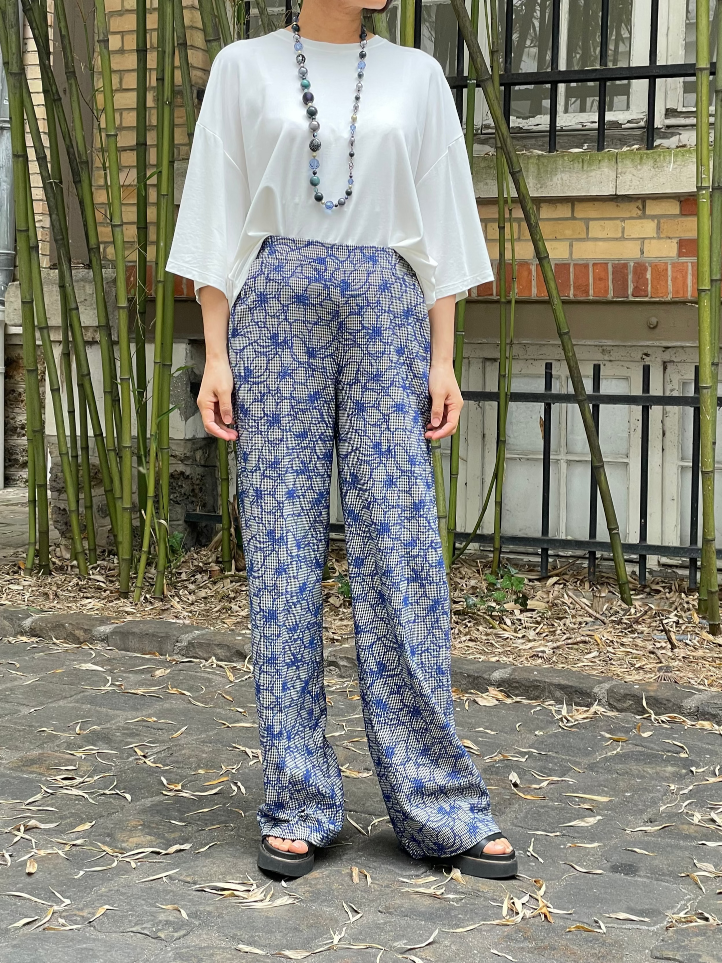 Wide-leg floral palazzo trousers