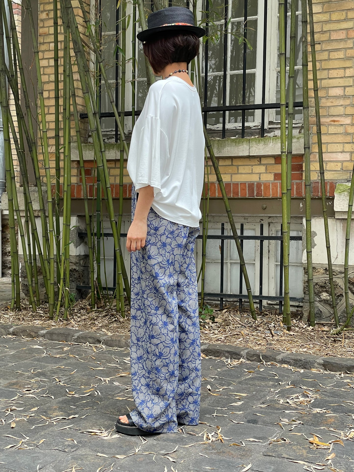 Wide-leg floral palazzo trousers