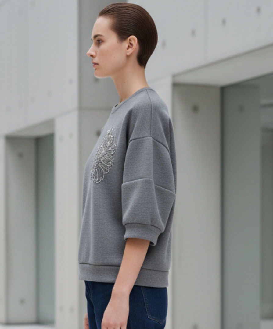 Sweat-shirt à manches 3/4 gris moyen