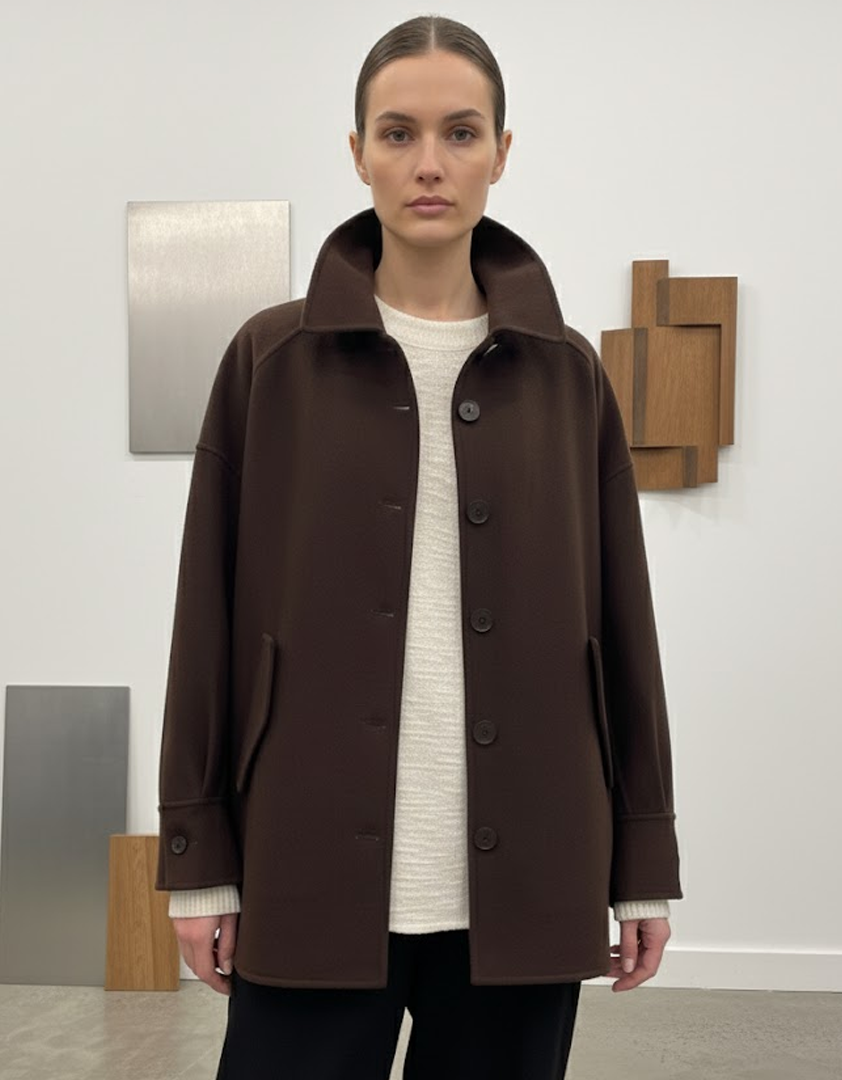 Manteau chocolat à poches et fermeture boutonnée