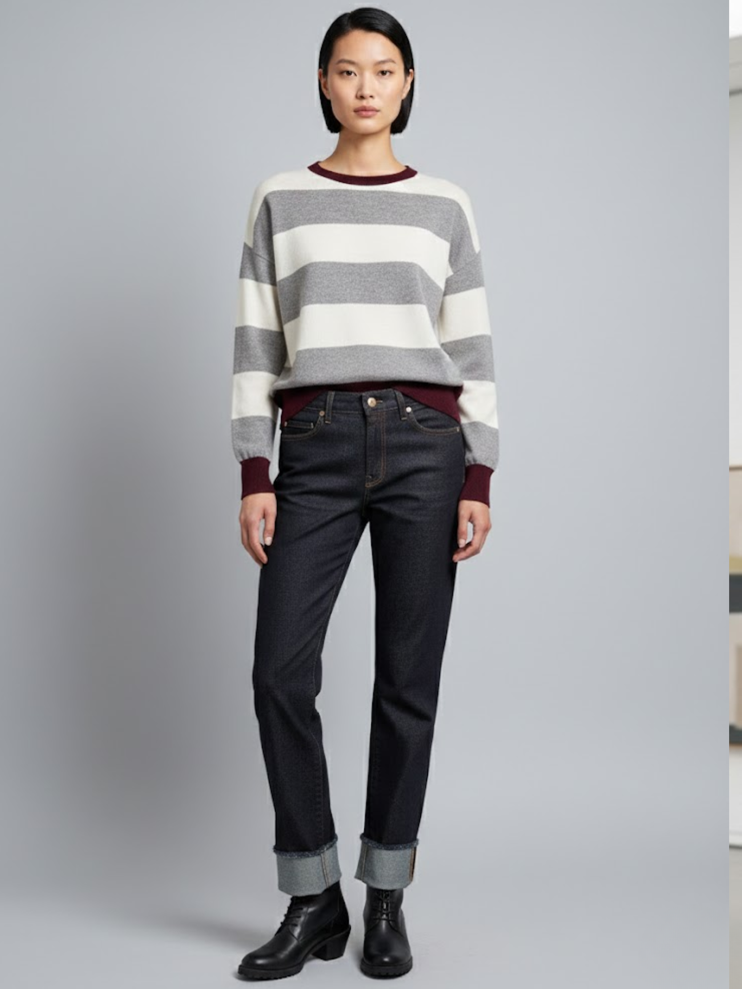 Striped long-sleeved sweater with a round neck