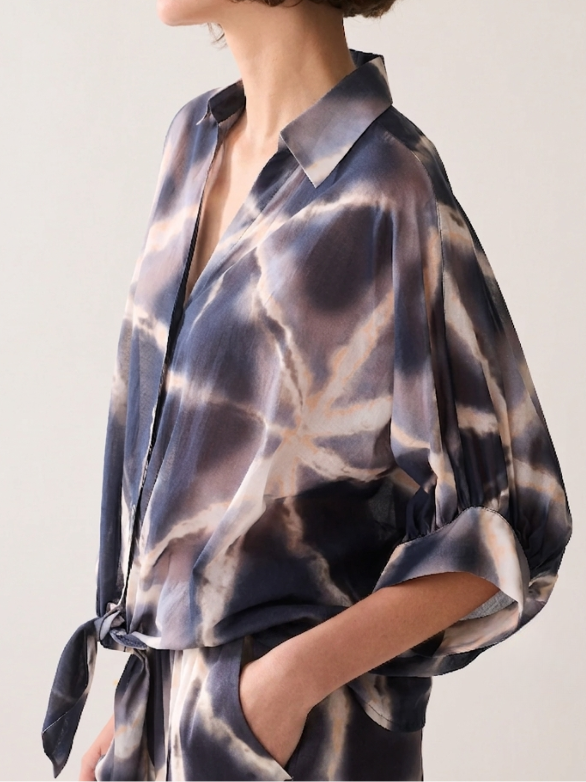 Sheer blouse with bow