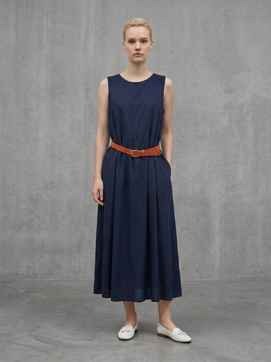 Robe longue évasée à brides larges - Bleu marine
