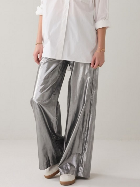 Pantalon large argenté brillant