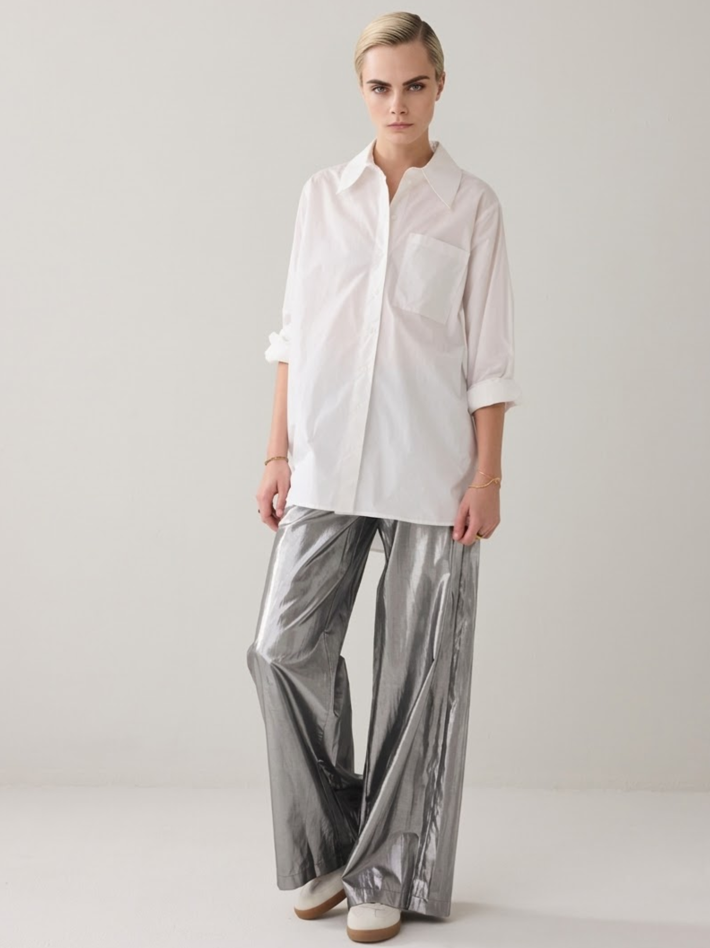 Pantalon large argenté brillant
