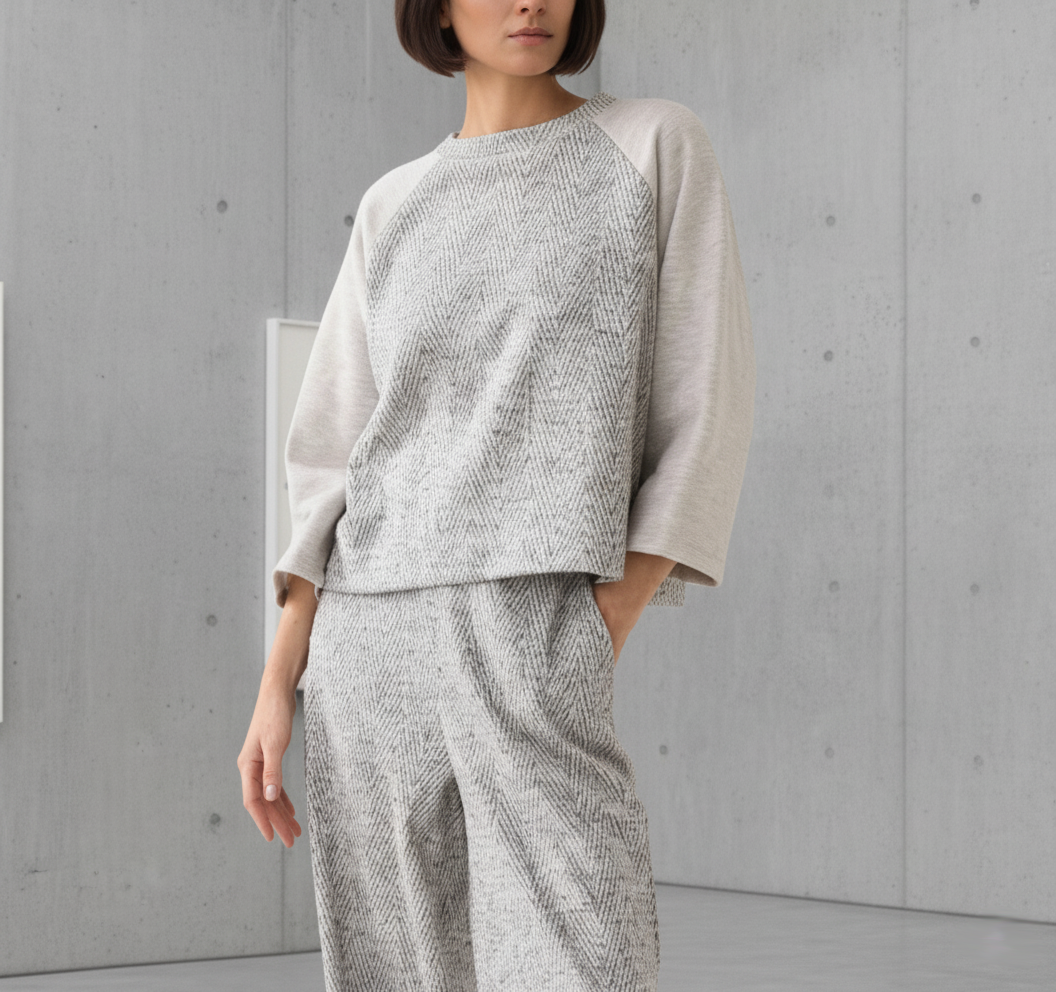 Pantalon Large en Jacquard Chevron