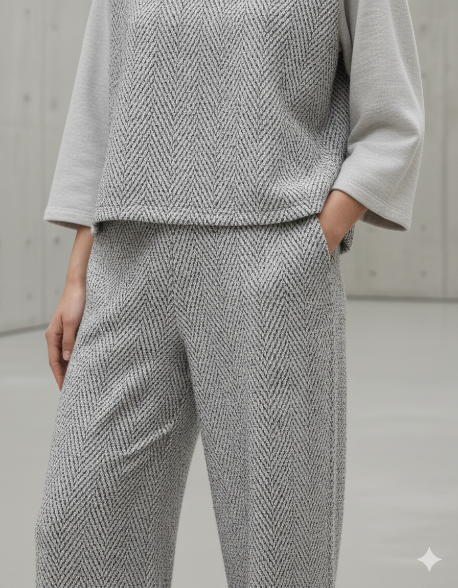 Pantalon Large en Jacquard Chevron