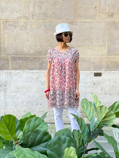 Robe - tunique rose imprimé floral