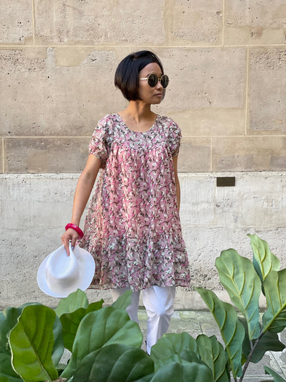 Robe - tunique rose imprimé floral