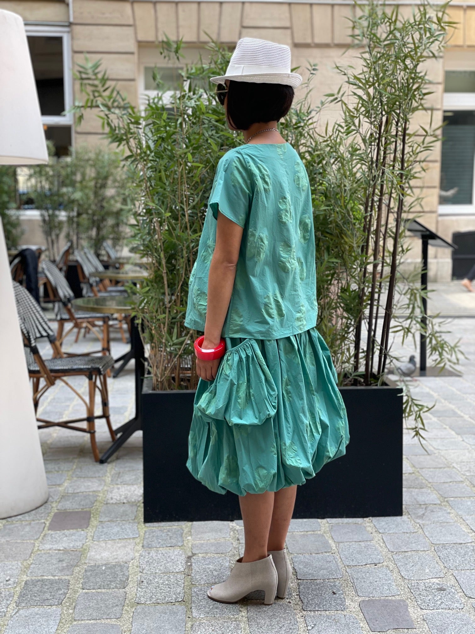 Jupe boule poches imprimé fleur vert – Belles de Seine